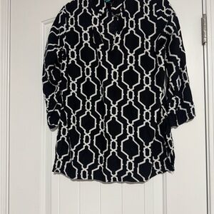 Escapada Top Pullover Tunic Side Split Blouse Black White 3/4 Sleeves V-neck XS